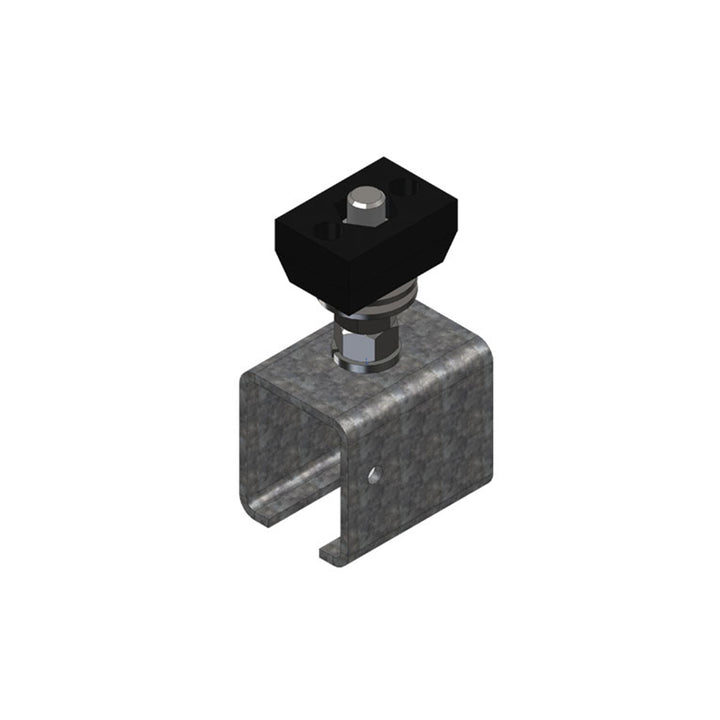 Standard Duty C-Track Festoon Track Hanger Bracket, For Cross Arm Support Channels, Galv Steel, End-Feed Style
