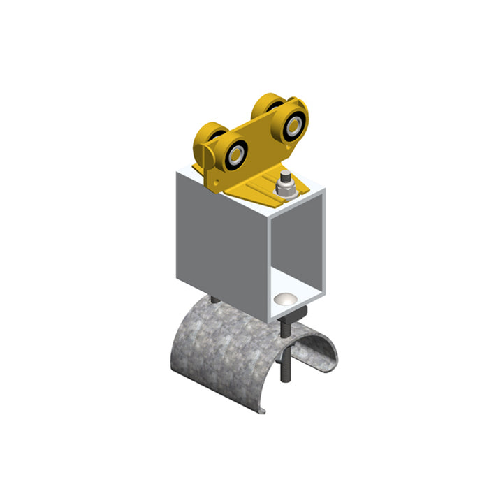 Standard Duty C-Track Festoon Tow Trolley For Flat Cable, Plated Steel, 2.75" Dia x 3" W Saddle, 3" Body Width