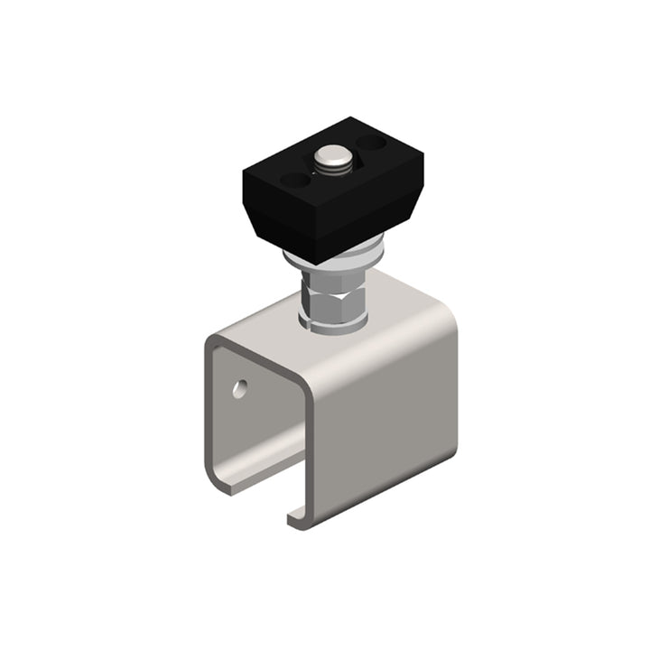 Standard Duty C-Track Festoon Track Hanger Bracket, for Cross Arm Support Channels, Stainless Steel, End-feed style