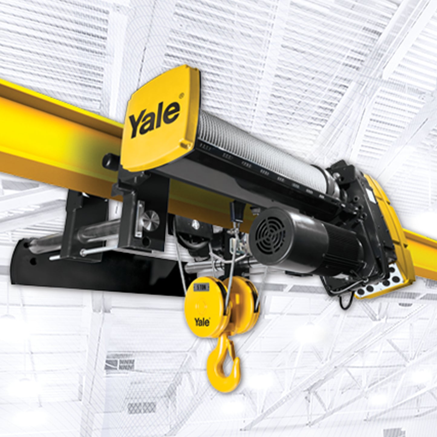 30 Ton Yale YK Electric Wire Rope Hoist with Motorized Trolley, 66ft of lift @ 12/2fpm, 460v