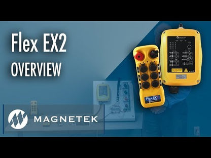 One 110 VAC receiver and two transmitters with six 2-speed pushbuttons (3-motion, 2-speed with E-stop, Off/On/Start)